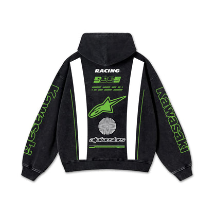 Retro Green Alpinestars Kawasaki Racing Washed Hoodie MotoGP World Champion Enthusiast Apparel Streetwear – image 3