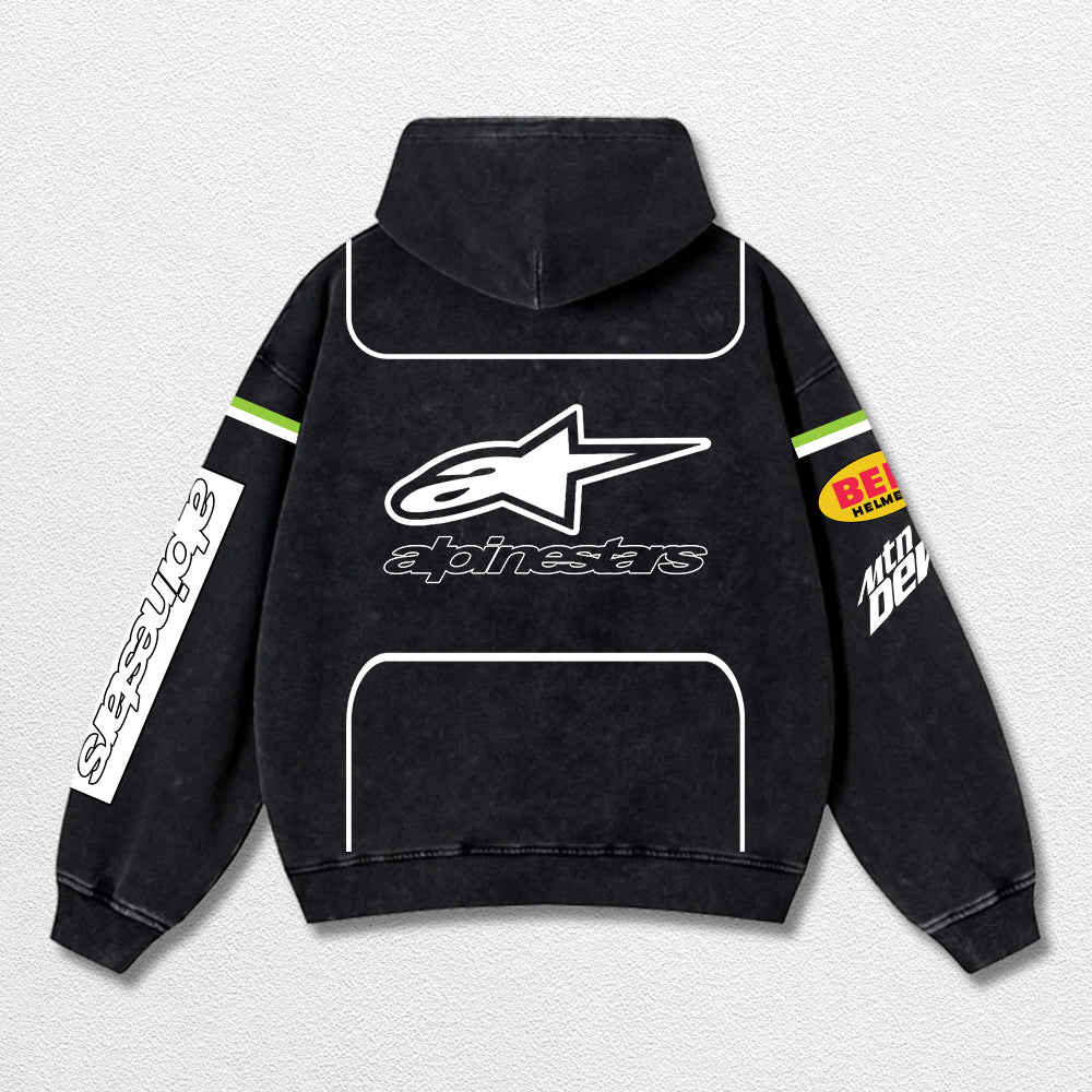 Retro Alpinestars Mountain Dew Racing Washed Hoodie MotoGP World Champion Enthusiast Apparel Streetwear R – image 2