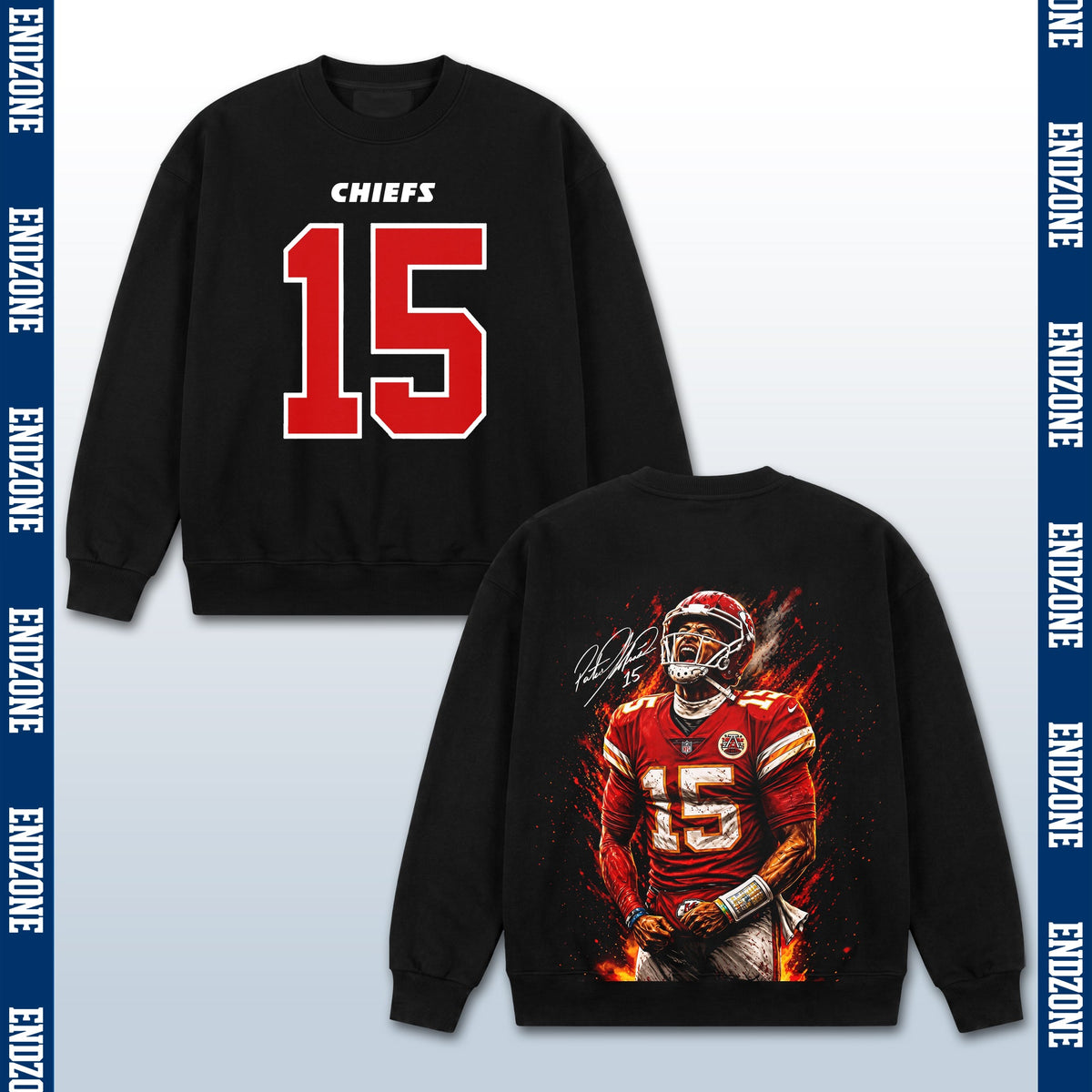 Patrick Mahomes Kansas City Chiefs #15 Fire Art Portrait Vintage Graphic Hoodie Sweatshirt T-Sh – Black