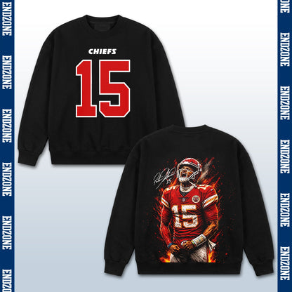 Patrick Mahomes Kansas City Chiefs #15 Fire Art Portrait Vintage Graphic Hoodie Sweatshirt T-Sh – Black