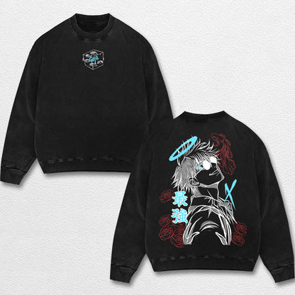 Retro Angel Gojo Satoru - Jujutsu Kaisen Oversize Lightweight Acid Washed Hoodie Sweatshirt Tee, Anime Gr – image 3