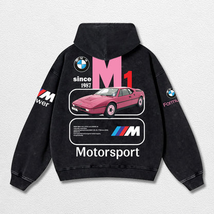 Retro BMW M1 Motosport Racing Washed Hoodie  Fomula 1 World Champion Enthusiast Apparel Streetwear Racing – image 3
