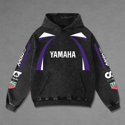 Yamaha Alphatauri Biker Hoodie Washed Vintage MotoGP Racing Streetwear, Motorcycle Graphic Hoodie Unisex, – image 2