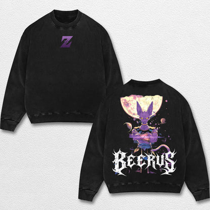 Retro Beerus - Dragon Ball Z Oversize Lightweight Acid Washed Hoodie Sweatshirt Tee, Anime Graphic Design – image 3