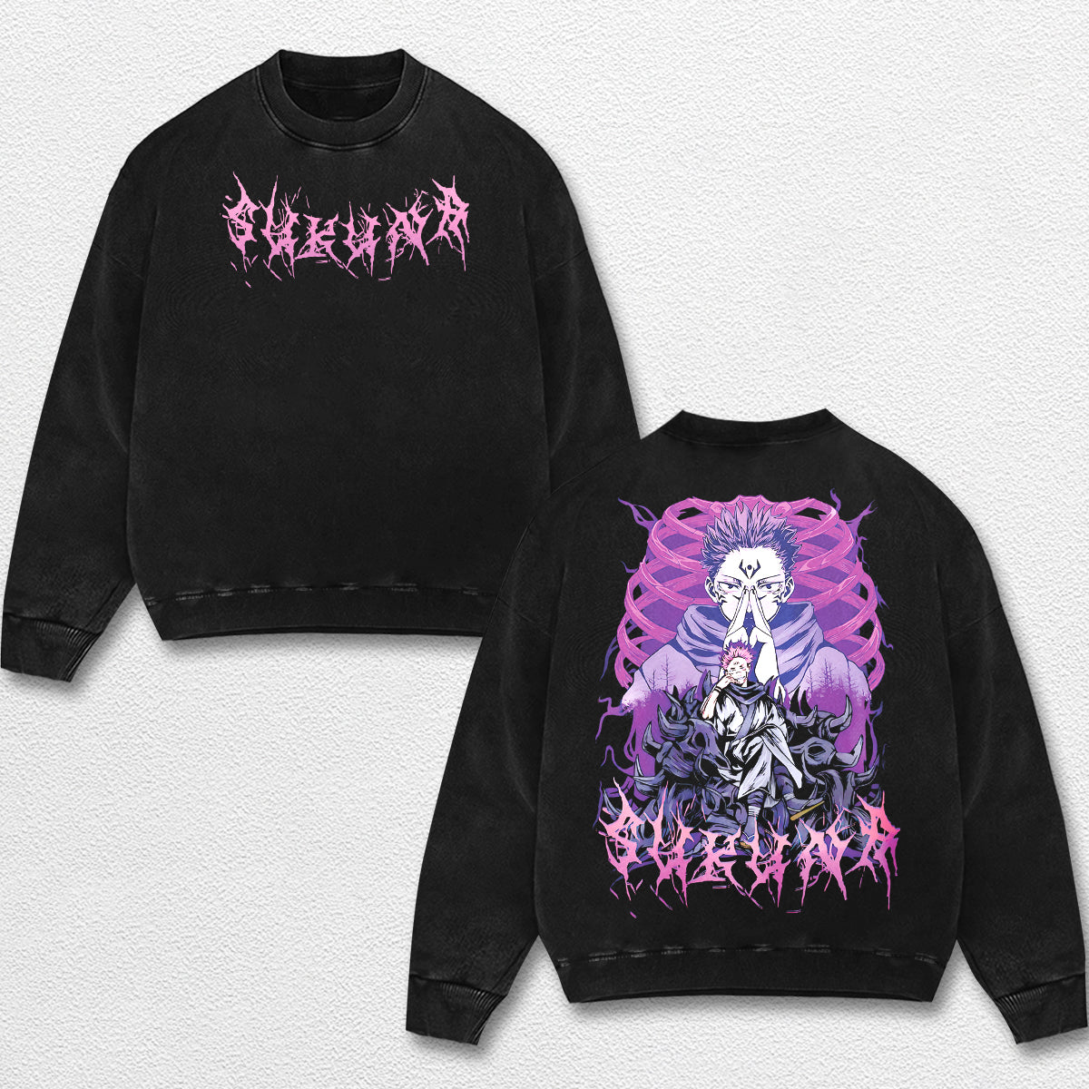Retro Sukuna Dark Ritua - Jujutsu Kaisen Oversize Lightweight Acid Washed Hoodie Sweatshirt Tee, Anime Gr – image 3