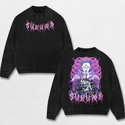 Retro Sukuna Dark Ritua - Jujutsu Kaisen Oversize Lightweight Acid Washed Hoodie Sweatshirt Tee, Anime Gr – image 3