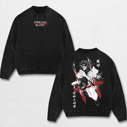 Retro Choso Piercing Blood - Jujutsu Kaisen Oversize Lightweight Acid Washed Hoodie Sweatshirt Tee, Anime – image 3
