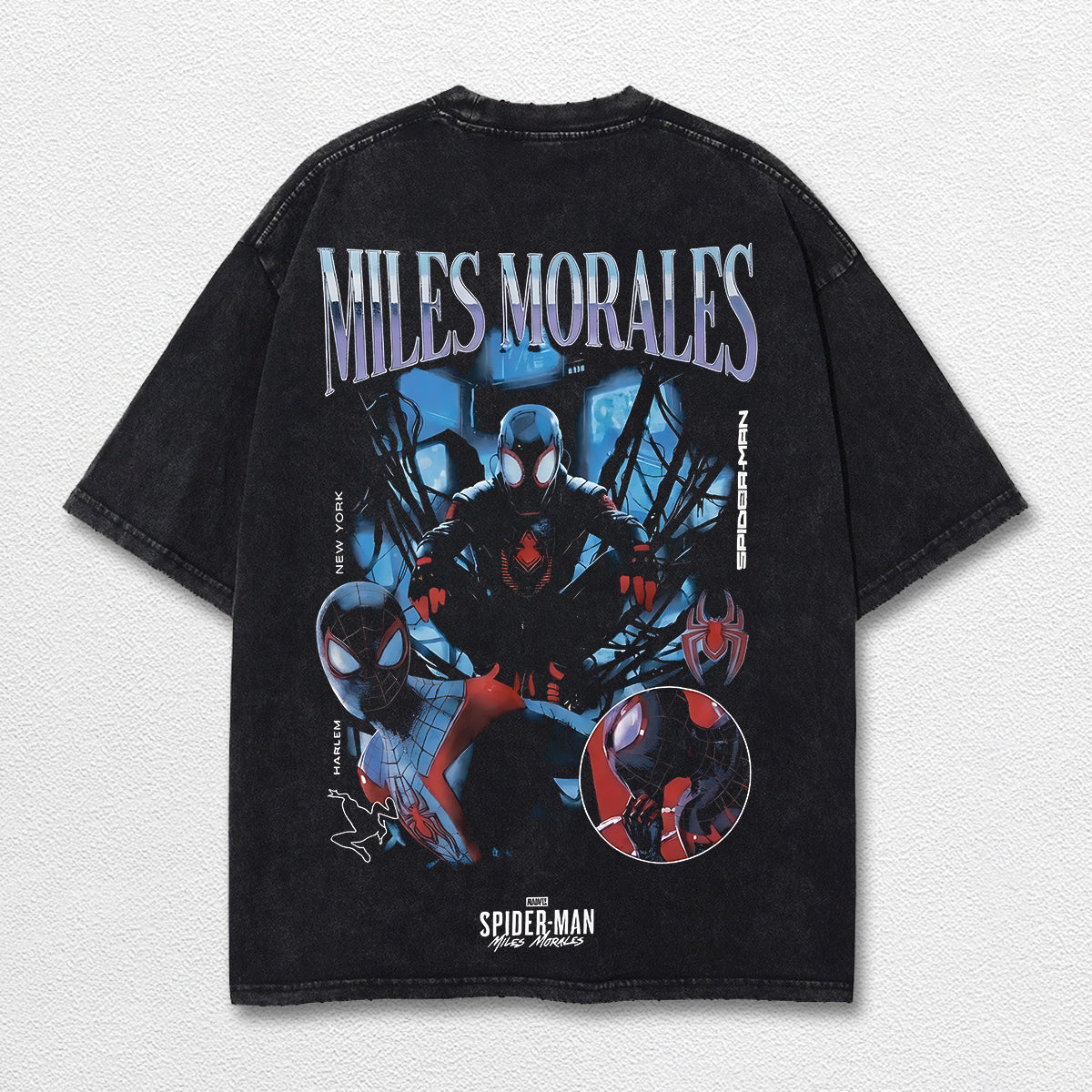 Miles Morales Spider-Verse Hero Comic Double Printed Oversize Lightweight Acid Washed Tee, Character Marr – image 2
