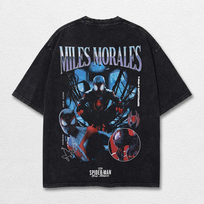 Miles Morales Spider-Verse Hero Comic Double Printed Oversize Lightweight Acid Washed Tee, Character Marr – image 2