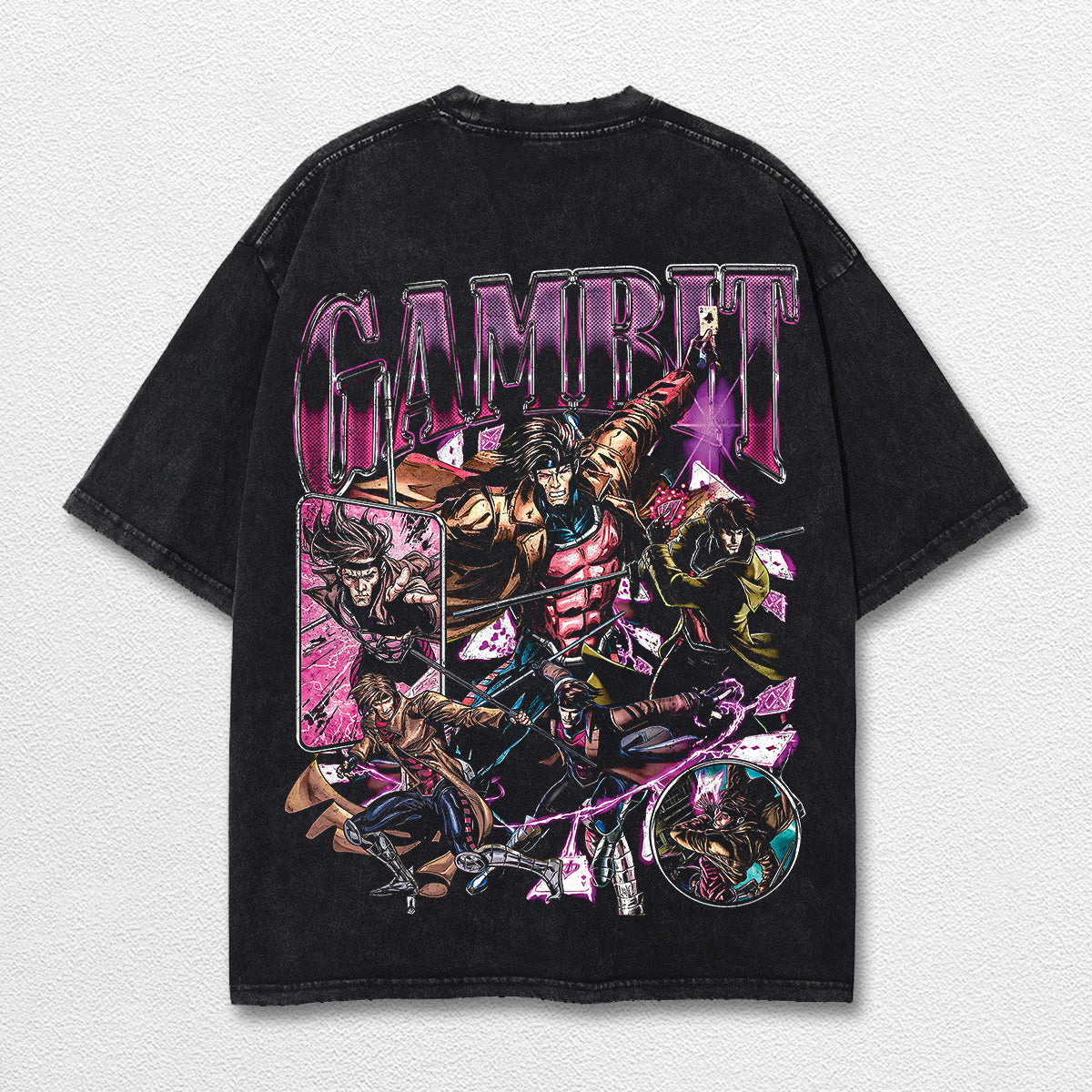 Gambit Xmen Hero Comic Double Printed Oversize Lightweight Acid Washed Tee, Character Marrvel Comics TV S – image 2