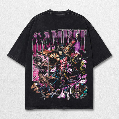 Gambit Xmen Hero Comic Double Printed Oversize Lightweight Acid Washed Tee, Character Marrvel Comics TV S – image 2