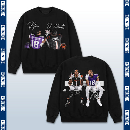 Justin Jefferson #18 & Ja'Marr Chase #1, Minnesota Vikings & Cincinnati Bengals Duo Bench Celeb – Black