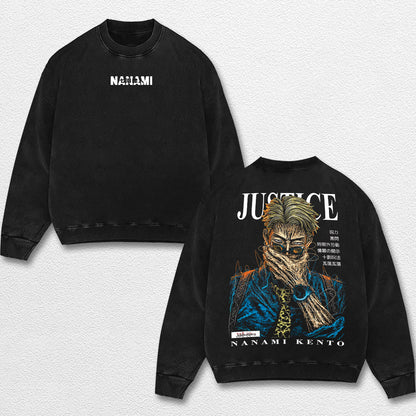 Retro Kento Nanami - Jujutsu Kaisen Oversize Lightweight Acid Washed Hoodie Sweatshirt Tee, Anime Graphic – image 3