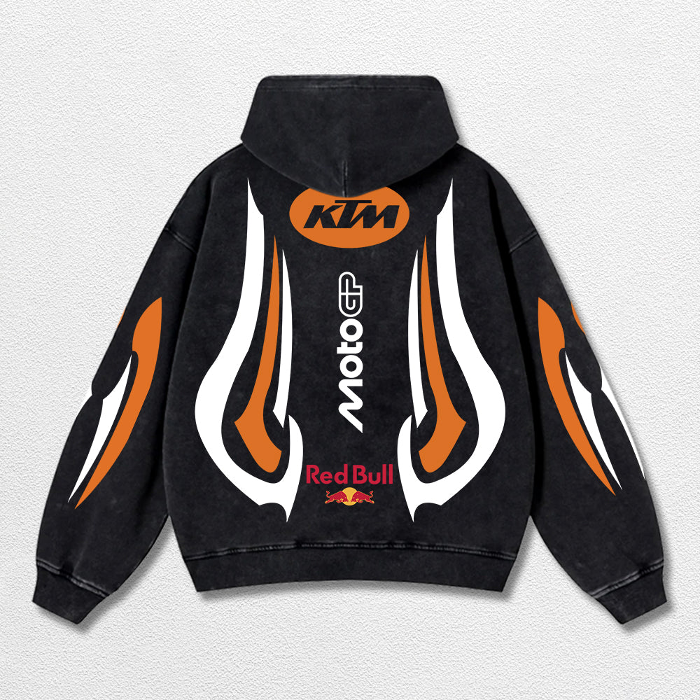 Retro Thunder Red Bull KTM Racing Washed Hoodie MotoGP World Champion Enthusiast Apparel Streetwear Racin – image 2