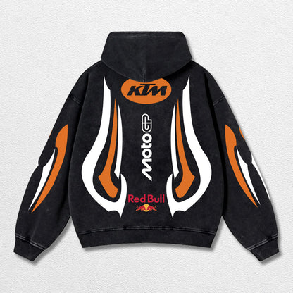 Retro Thunder Red Bull KTM Racing Washed Hoodie MotoGP World Champion Enthusiast Apparel Streetwear Racin – image 2