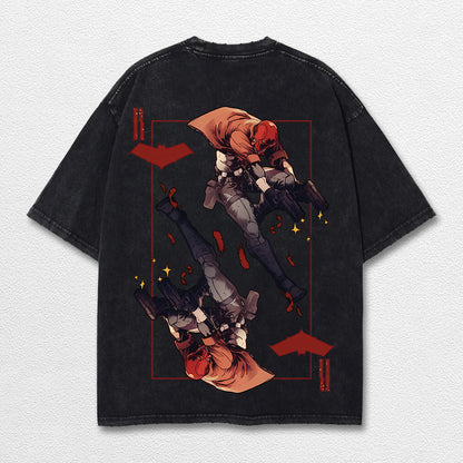 Red Hood Superhero DC Comic Double Printed Oversize Lightweight Acid Washed Tee, Character Comics TV Seri – image 2