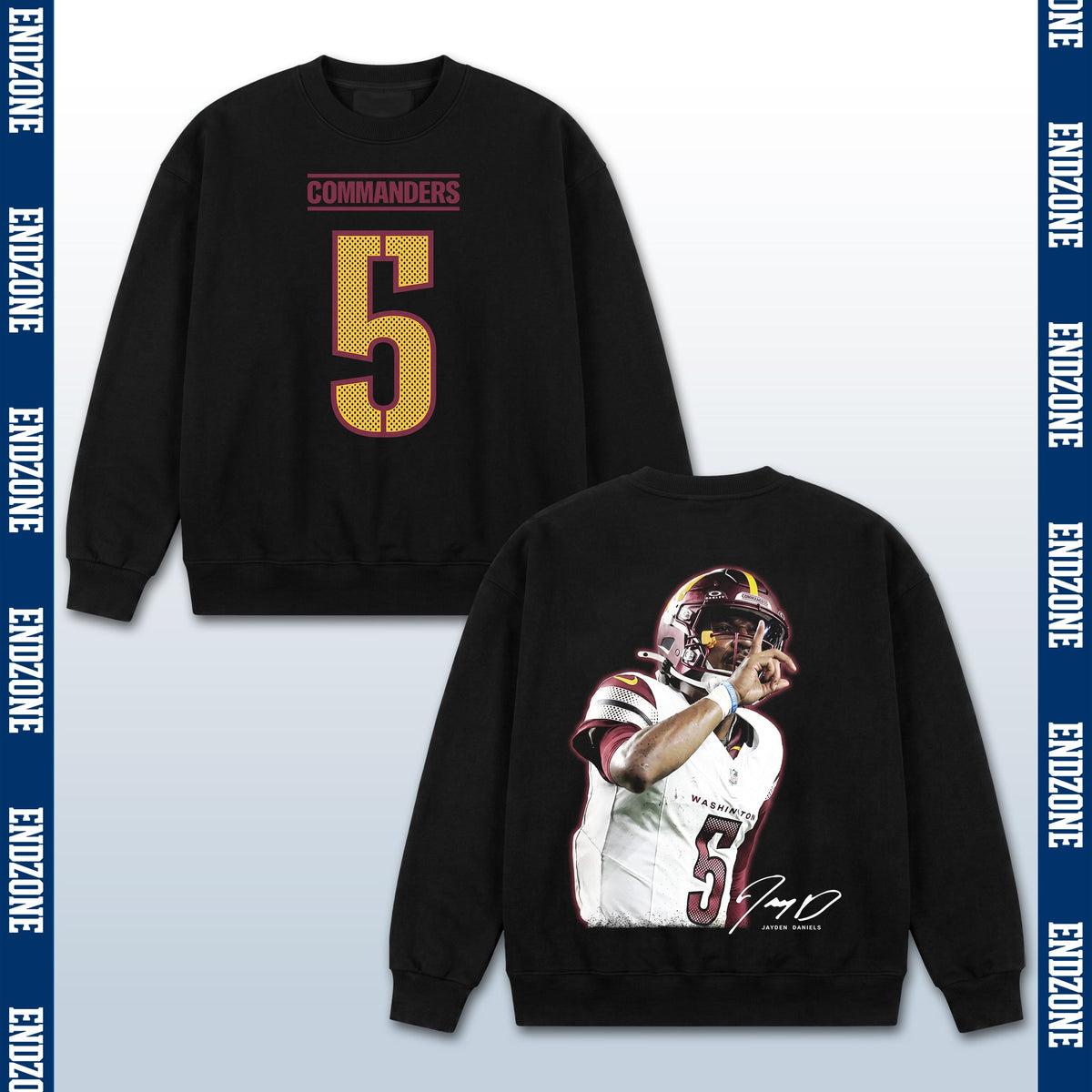 Jayden Daniels Washington Commanders #5 Finger Guns Celebration Vintage Graphic Hoodie Sweatshi – Black