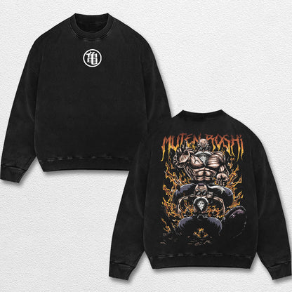 Retro Muten Roshi - Dragon Ball Z Oversize Lightweight Acid Washed Hoodie Sweatshirt Tee, Anime Graphic D – image 3