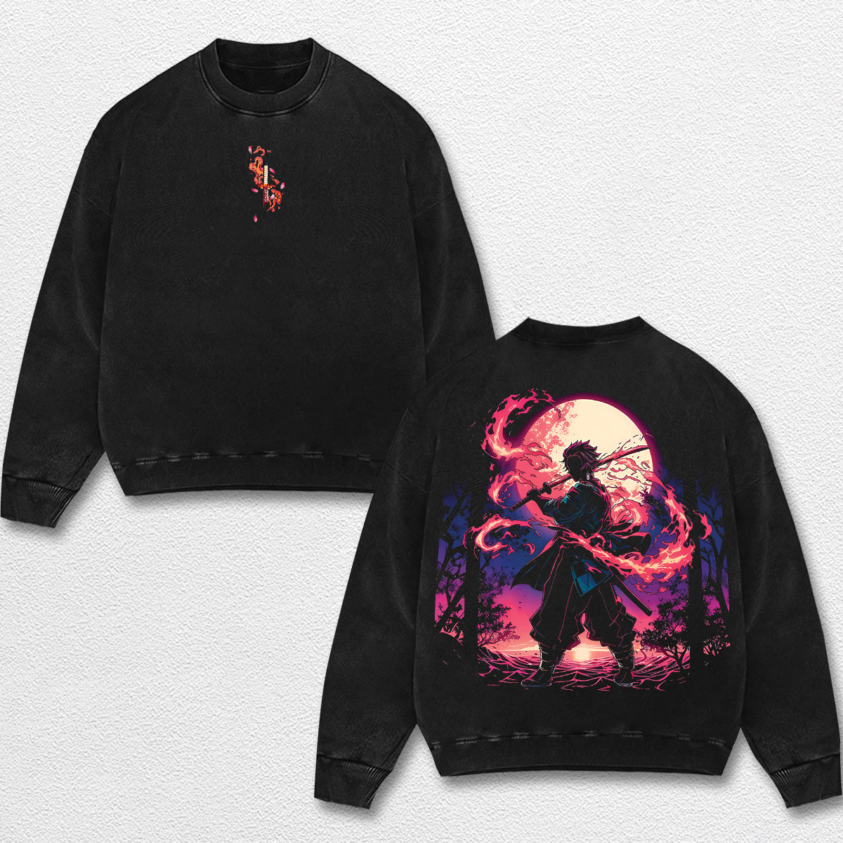 Retro Kamado Tanjiro - Demon Slayer Oversize Lightweight Acid Washed Hoodie Sweatshirt Tee, Anime Graphic – image 3