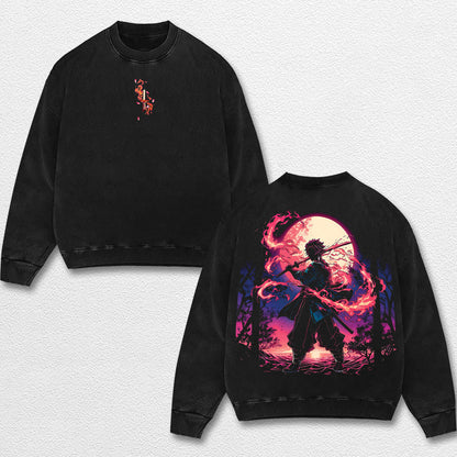 Retro Kamado Tanjiro - Demon Slayer Oversize Lightweight Acid Washed Hoodie Sweatshirt Tee, Anime Graphic – image 3