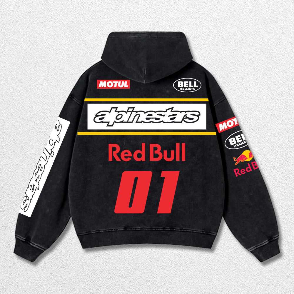 Retro Alpinestars Red Bull 01 Bell Helmets Racing Washed Hoodie MotoGP World Champion Enthusiast Apparel  – image 2