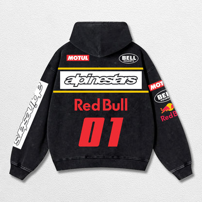 Retro Alpinestars Red Bull 01 Bell Helmets Racing Washed Hoodie MotoGP World Champion Enthusiast Apparel  – image 2