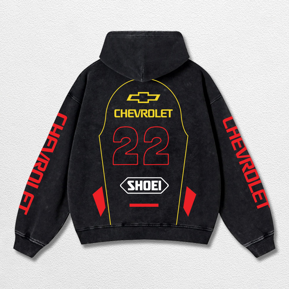 Retro 22 Chevrolet Racing Washed Hoodie MotoGP World Champion Enthusiast Apparel Streetwear Racing Team S – image 2
