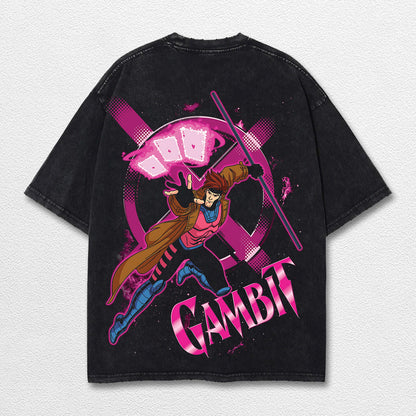 Gambit Xmen Hero Comic Double Printed Oversize Lightweight Acid Washed Tee, Character Marrvel Comics TV S – image 2
