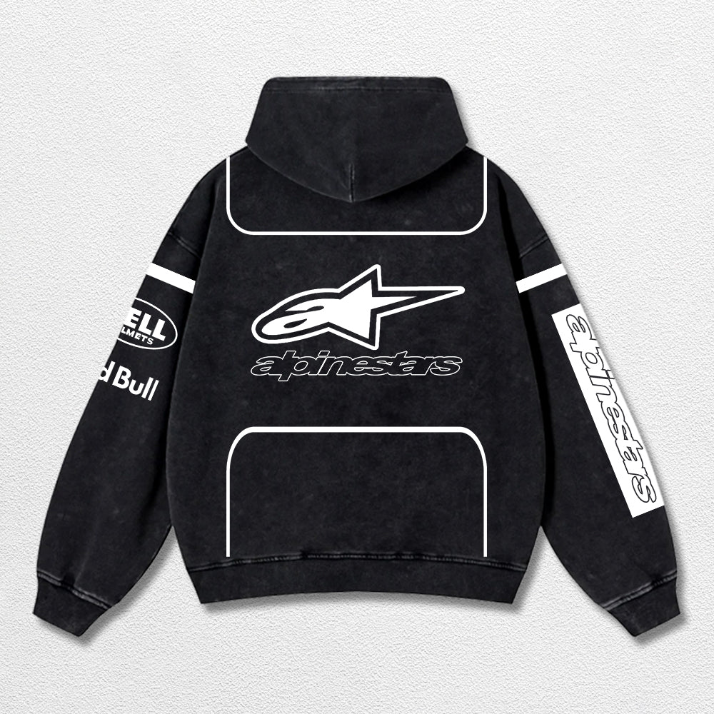 Retro Alpinestars Red Bull White Racing Washed Hoodie MotoGP World Champion Enthusiast Apparel Streetwear – image 2