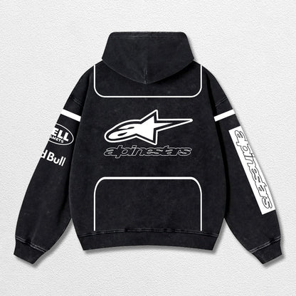 Retro Alpinestars Red Bull White Racing Washed Hoodie MotoGP World Champion Enthusiast Apparel Streetwear – image 2