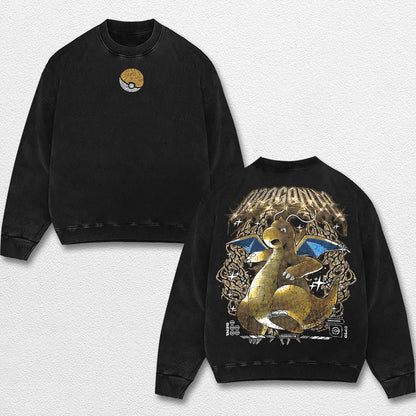 Retro Dragonite - Pokemon Oversize Lightweight Acid Washed Hoodie Sweatshirt Tee, Anime Graphic Design Un – image 3