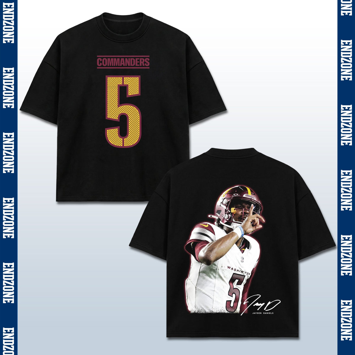 Jayden Daniels Washington Commanders #5 Finger Guns Celebration Vintage Graphic Hoodie Sweatshi – Black