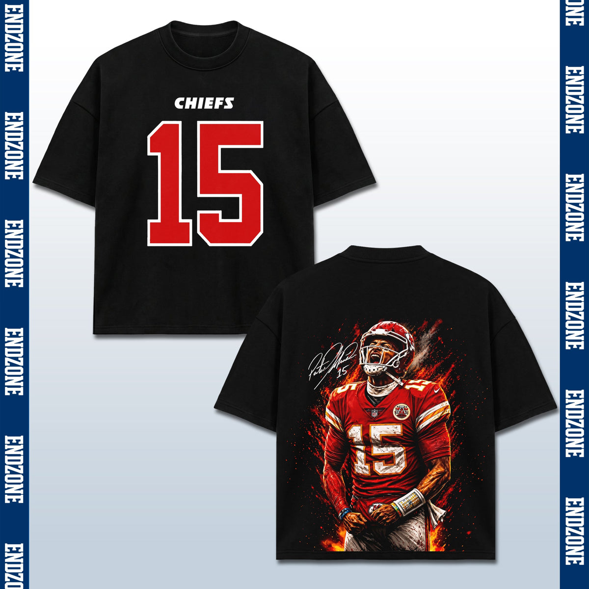 Patrick Mahomes Kansas City Chiefs #15 Fire Art Portrait Vintage Graphic Hoodie Sweatshirt T-Sh – Black