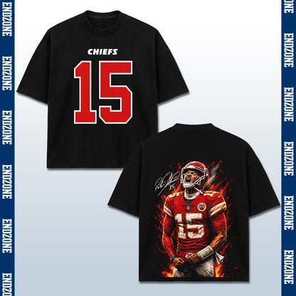 Patrick Mahomes Kansas City Chiefs #15 Fire Art Portrait Vintage Graphic Hoodie Sweatshirt T-Sh – Black