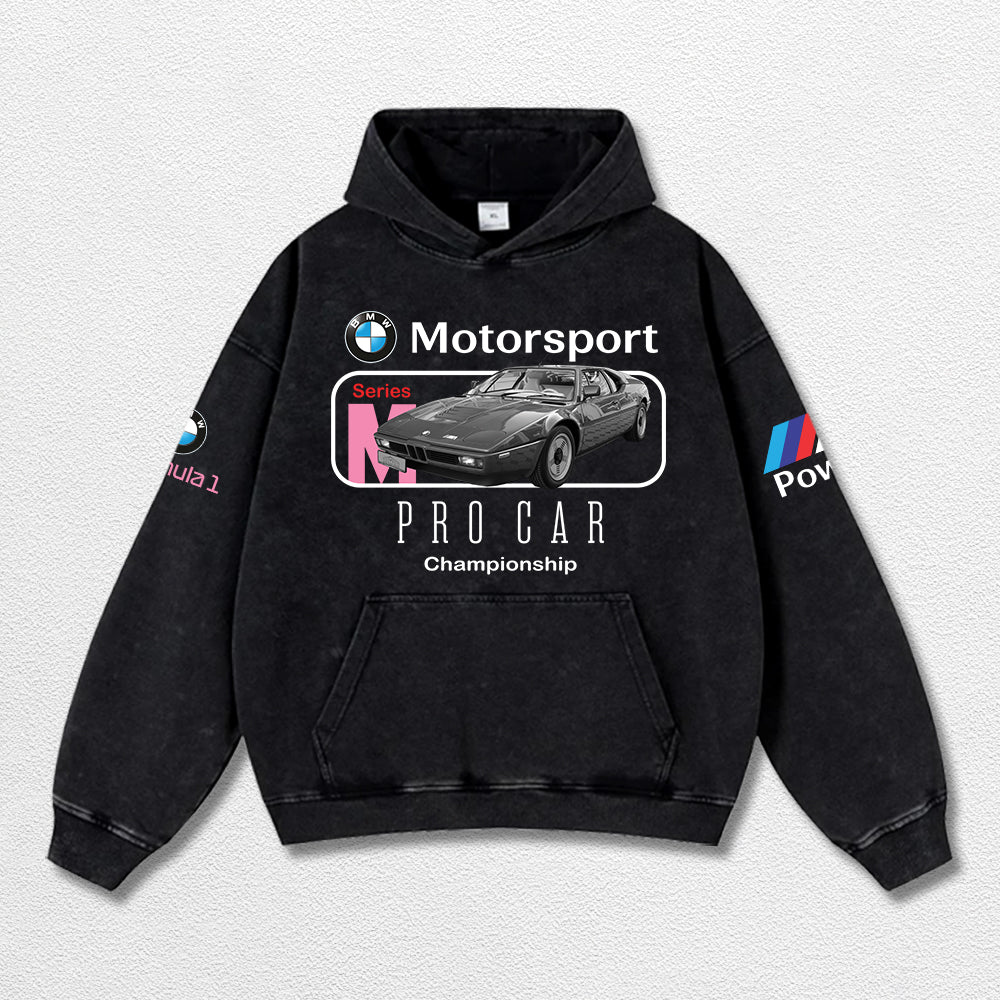 Retro BMW M1 Motosport Racing Washed Hoodie  Fomula 1 World Champion Enthusiast Apparel Streetwear Racing – image 2