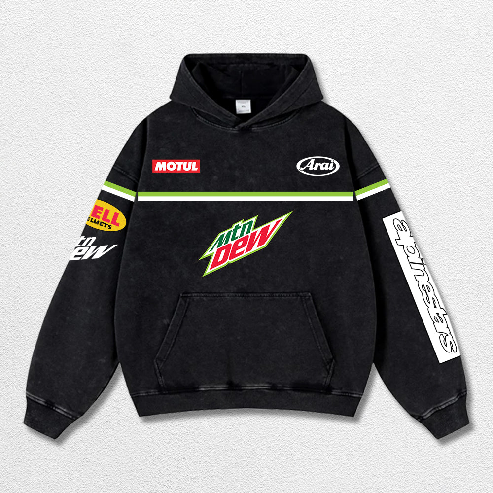 Retro Alpinestars Mountain Dew Racing Washed Hoodie MotoGP World Champion Enthusiast Apparel Streetwear R – image 3