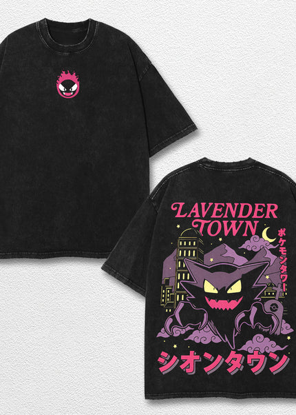 Retro Lavender Town - Pokemon Oversize Lightweight Acid Washed Hoodie Sweatshirt Tee, Anime Graphic Desig – image 1
