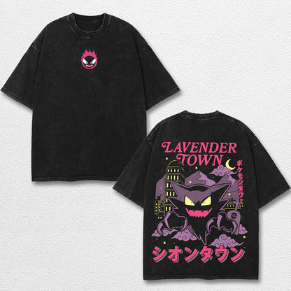 Retro Lavender Town - Pokemon Oversize Lightweight Acid Washed Hoodie Sweatshirt Tee, Anime Graphic Desig – image 1