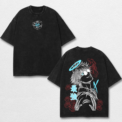 Retro Angel Gojo Satoru - Jujutsu Kaisen Oversize Lightweight Acid Washed Hoodie Sweatshirt Tee, Anime Gr – image 1