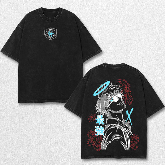 Retro Angel Gojo Satoru - Jujutsu Kaisen Oversize Lightweight Acid Washed Hoodie Sweatshirt Tee, Anime Gr – image 1