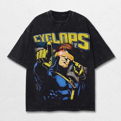 Cyclop Xmen Hero Comic Double Printed Oversize Lightweight Acid Washed Tee, Character Marrvel Comics TV S – image 3