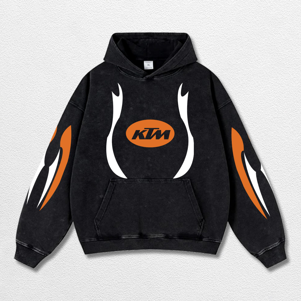 Retro Thunder Red Bull KTM Racing Washed Hoodie MotoGP World Champion Enthusiast Apparel Streetwear Racin – image 3