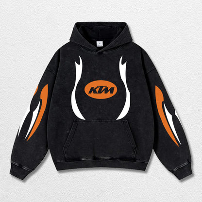 Retro Thunder Red Bull KTM Racing Washed Hoodie MotoGP World Champion Enthusiast Apparel Streetwear Racin – image 3