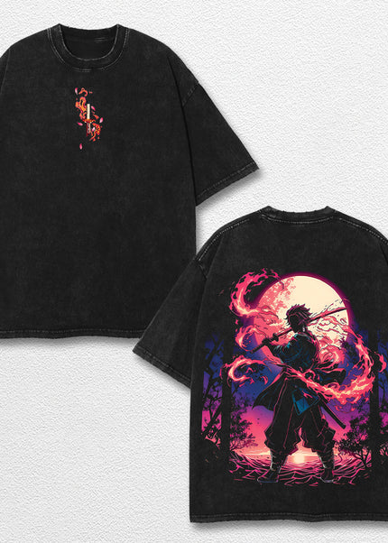 Retro Kamado Tanjiro - Demon Slayer Oversize Lightweight Acid Washed Hoodie Sweatshirt Tee, Anime Graphic – image 1