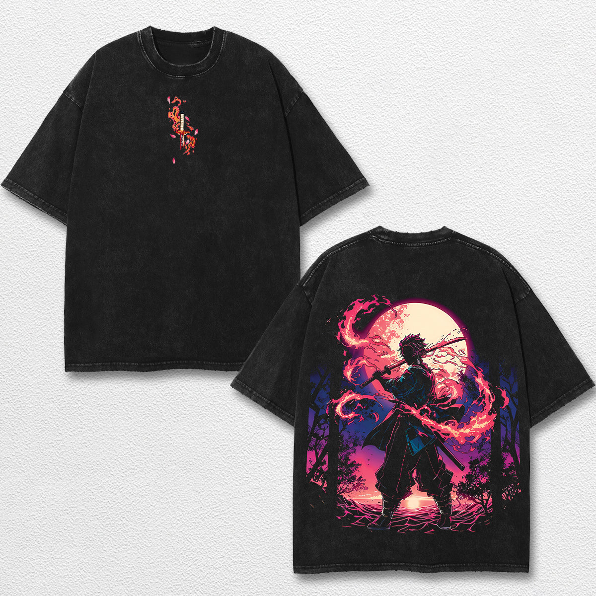 Retro Kamado Tanjiro - Demon Slayer Oversize Lightweight Acid Washed Hoodie Sweatshirt Tee, Anime Graphic – image 1