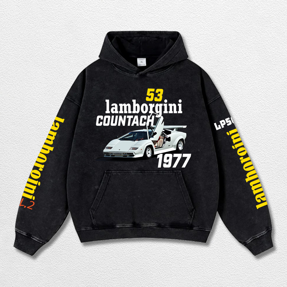Retro Lamborgini Racing Washed Hoodie Fomula 1 World Champion Enthusiast Apparel Streetwear Racing Team S – image 3