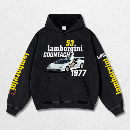 Retro Lamborgini Racing Washed Hoodie Fomula 1 World Champion Enthusiast Apparel Streetwear Racing Team S – image 3