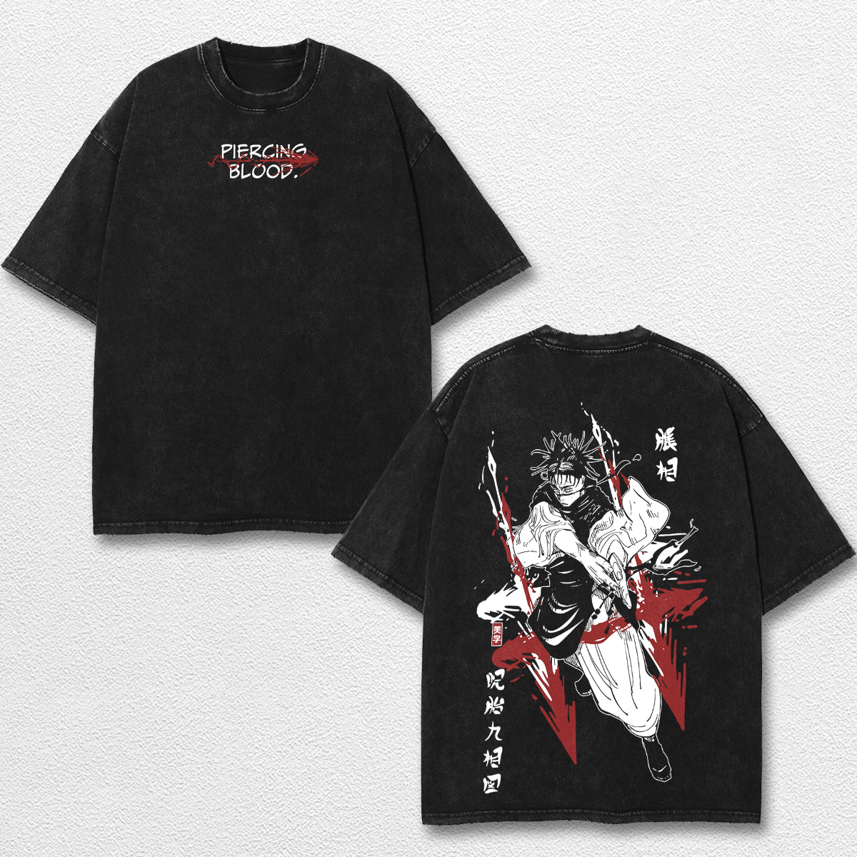 Retro Choso Piercing Blood - Jujutsu Kaisen Oversize Lightweight Acid Washed Hoodie Sweatshirt Tee, Anime – image 1