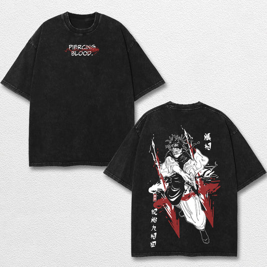Retro Choso Piercing Blood - Jujutsu Kaisen Oversize Lightweight Acid Washed Hoodie Sweatshirt Tee, Anime – image 1