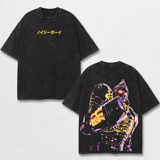 Retro Noisy Boy Shirt – Real Steel Robot Graphic Tee, Neon Cyberpunk Mecha Boxing Robot T Shirt, Japanese – image 1